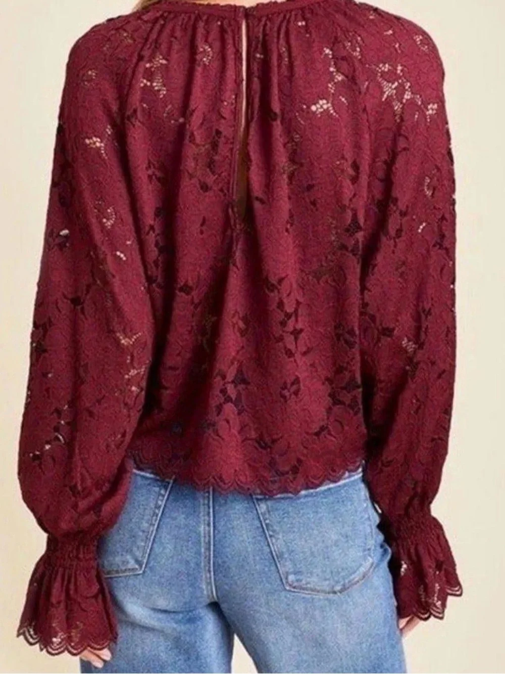 Free People Olivia Lace Bohemian Burgundy Top - Size Large